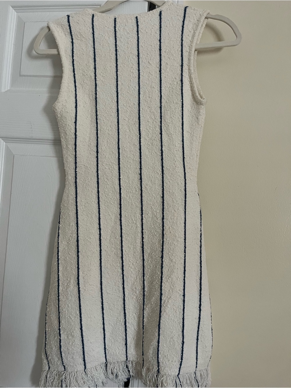 A.Ligne Cream Sleeveless Mini Dress with Navy Pinstripes - Picture 4 of 10